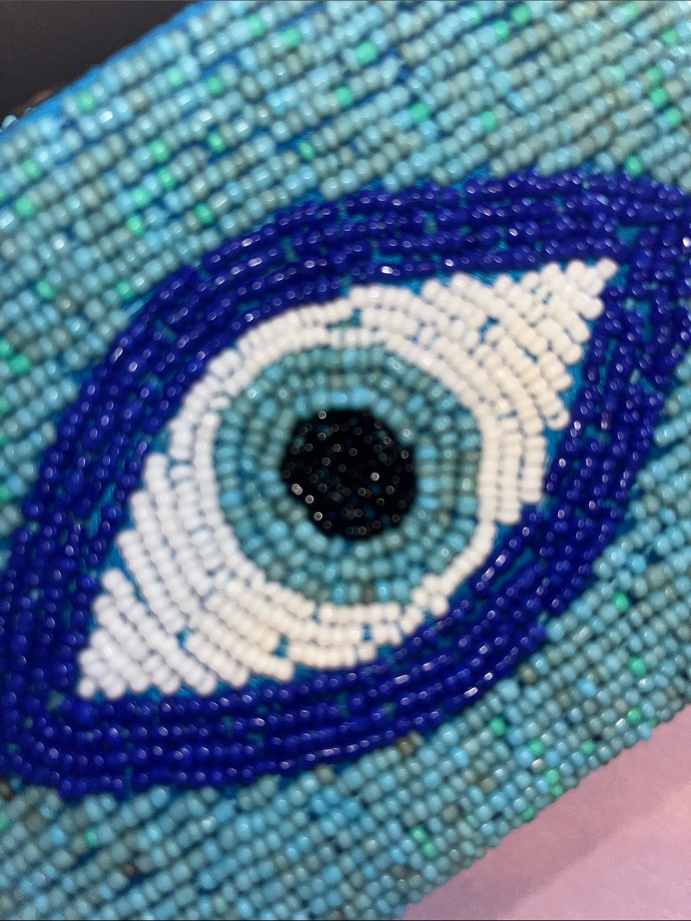 Beaded Evil Eye Wristlet Pouch in Aqua & Blue - Picture 14 of 16